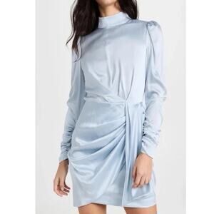 NWT Zimmermann 1 (US 6) Drape Dress Ice Blue Silk High Neck Long Sleeve Mini